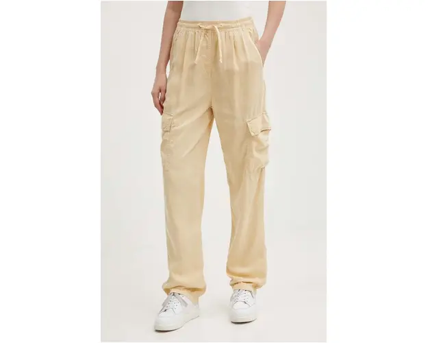 Pepe Jeans pantaloni EVA femei, culoarea bej, fason cargo, high waist, PL211738