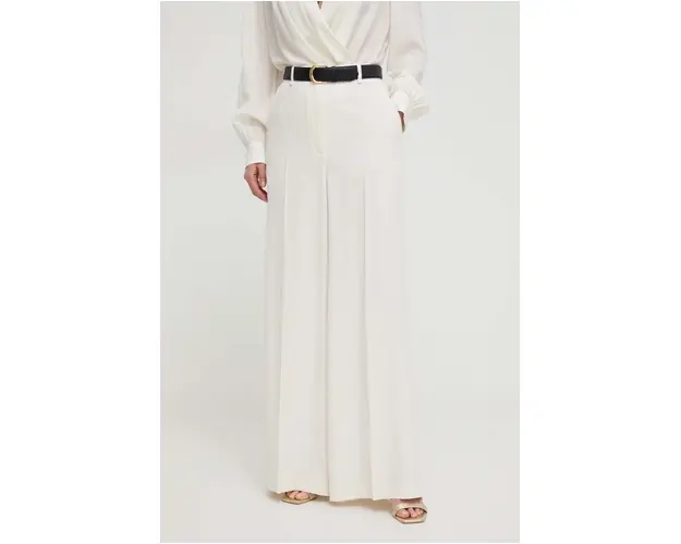 BOSS pantaloni femei, culoarea bej, drept, high waist 50510115