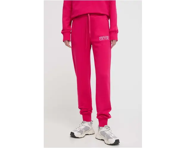 Versace Jeans Couture pantaloni de trening culoarea roz, cu imprimeu