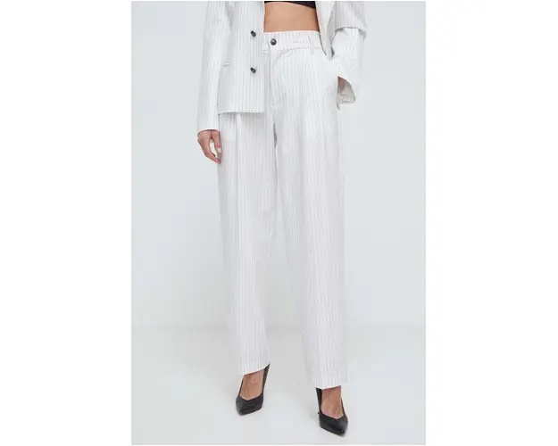 Versace Jeans Couture pantaloni femei, culoarea alb, lat, high waist