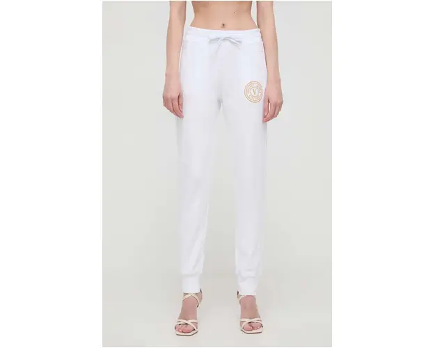 Versace Jeans Couture pantaloni de trening din bumbac culoarea alb, neted