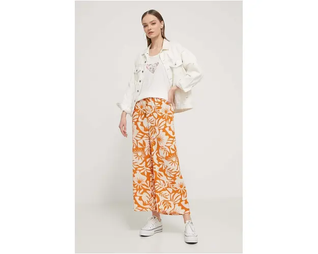 Billabong pantaloni femei, culoarea portocaliu, drept, high waist