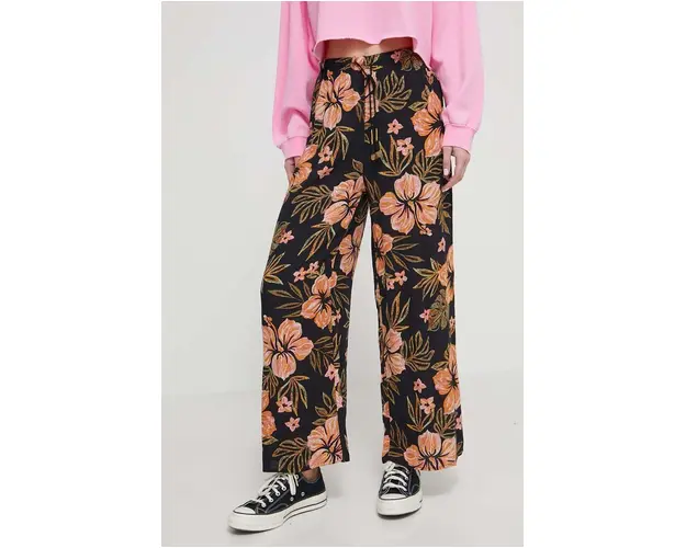 Billabong pantaloni femei, culoarea negru, drept, high waist