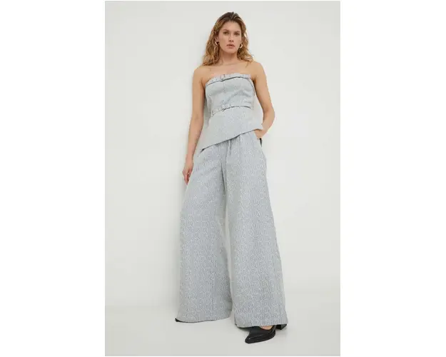 Gestuz pantaloni femei, culoarea gri, drept, high waist 10908649