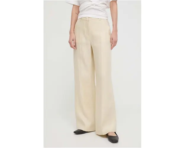 Weekend Max Mara pantaloni din in culoarea bej, lat, high waist 2415130000000