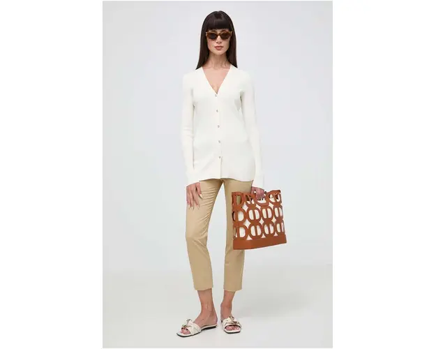 Weekend Max Mara pantaloni femei, culoarea bej, fason tigareta, high waist 2415130000000