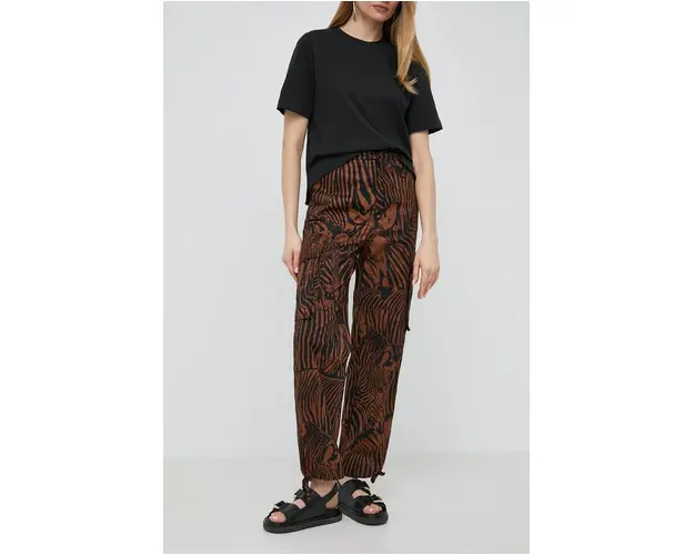 Weekend Max Mara pantaloni de bumbac culoarea maro, drept, high waist 2415130000000