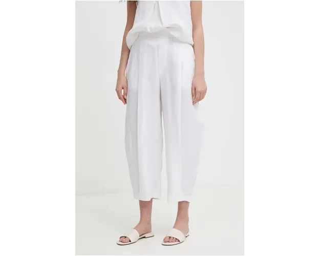 United Colors of Benetton pantaloni din in culoarea alb, lat, high waist