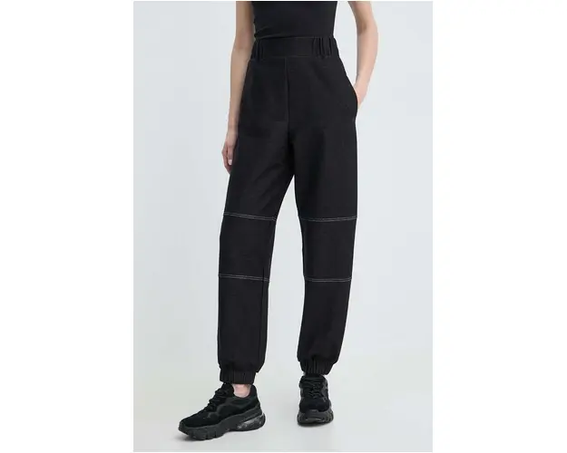 Max Mara Leisure pantaloni femei, culoarea negru, lat, high waist, 2416781088600 2416780000000