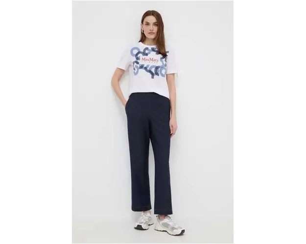 Max Mara Leisure pantaloni femei, culoarea bleumarin, lat, high waist, 2416781108600 2416780000000