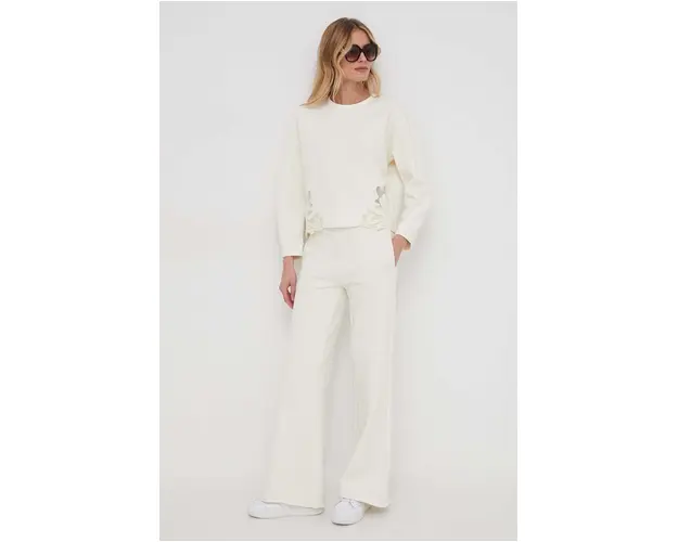 Sisley pantaloni de trening din bumbac culoarea bej, neted