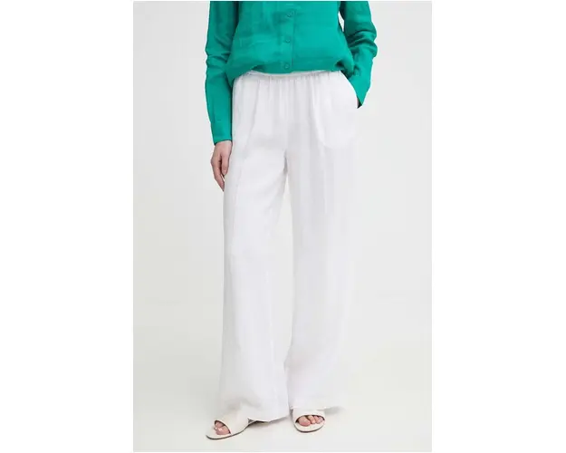 Sisley pantaloni din in culoarea alb, lat, high waist