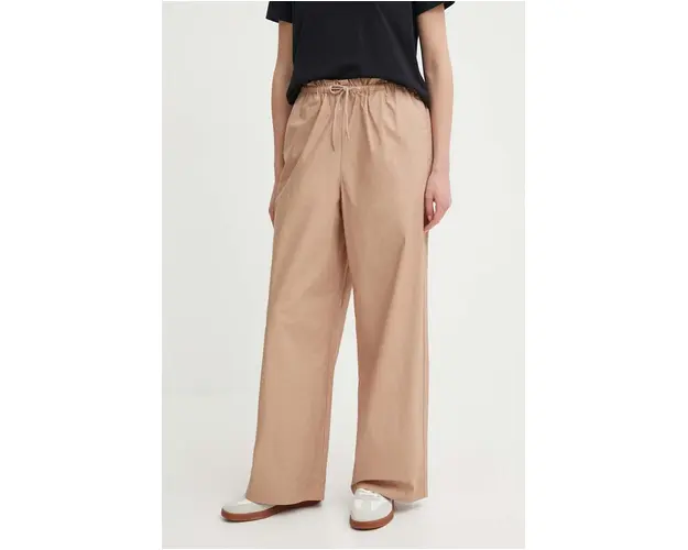 Sisley pantaloni de bumbac culoarea bej, lat, high waist