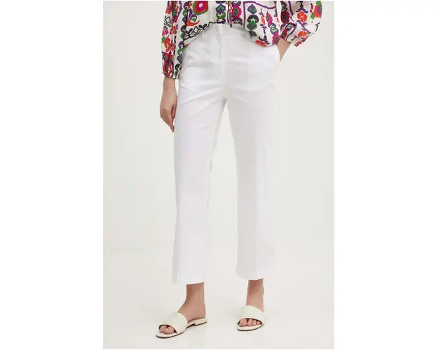 Sisley pantaloni femei, culoarea alb, fason tigareta, high waist