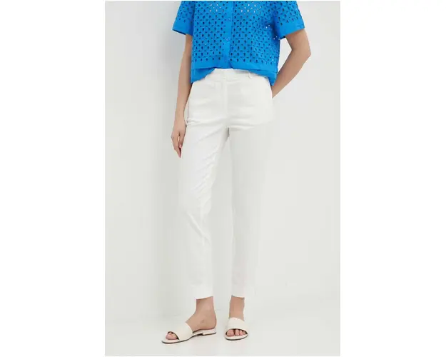 Sisley pantaloni femei, culoarea bej, drept, medium waist