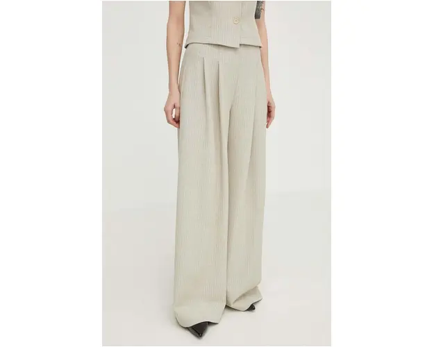 Lovechild pantaloni femei, culoarea bej, lat, high waist 24-2-523-2020