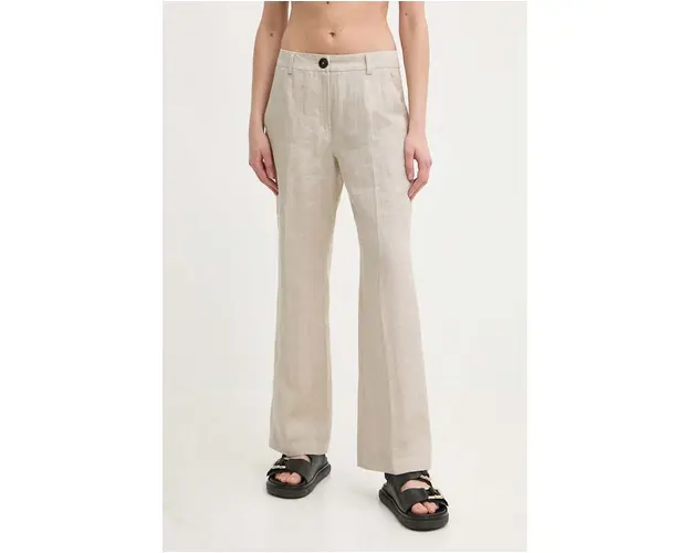 Marella pantaloni din in culoarea bej, drept, high waist, 2413131272200 2413130000000