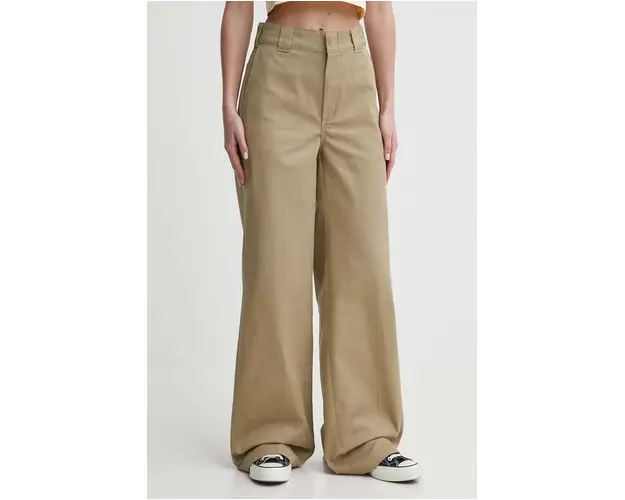 Dickies pantaloni WIDE LEG WORK PANT W femei, culoarea verde, lat, high waist, DK0A4YSE