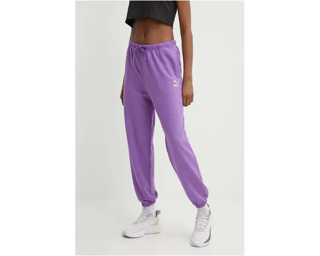 Puma pantaloni de trening din bumbac BETTER CLASSIC culoarea violet, uni, 624233