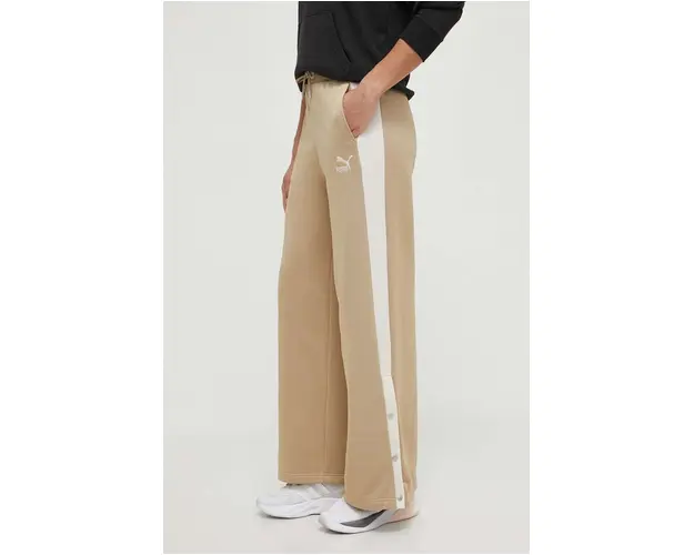 Puma pantaloni de trening T7 culoarea bej, cu imprimeu, 625025