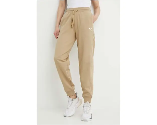 Puma pantaloni de trening din bumbac HER culoarea bej, uni, 677889