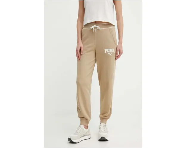 Puma pantaloni de trening SQUAD culoarea bej, cu imprimeu, 677901