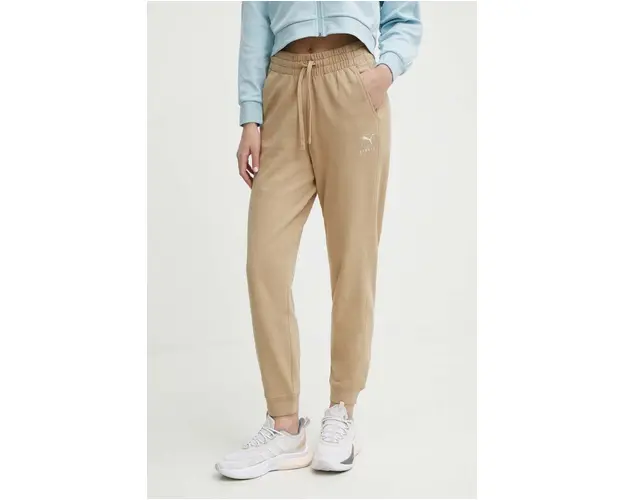 Puma pantaloni de trening BETTER SPORTSWEAR culoarea bej, cu imprimeu, 679010