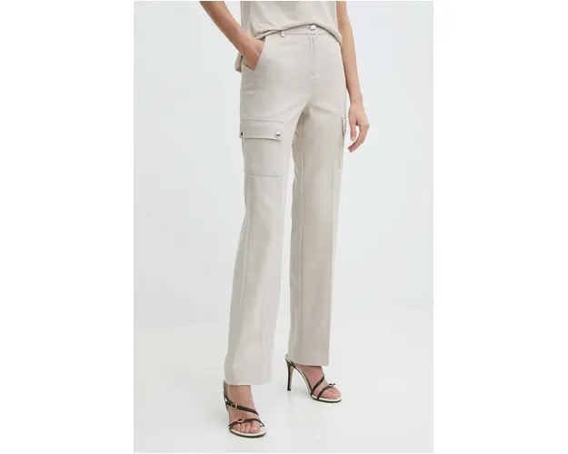 Morgan pantaloni PAZZA.F femei, culoarea bej, drept, high waist, PAZZA.F
