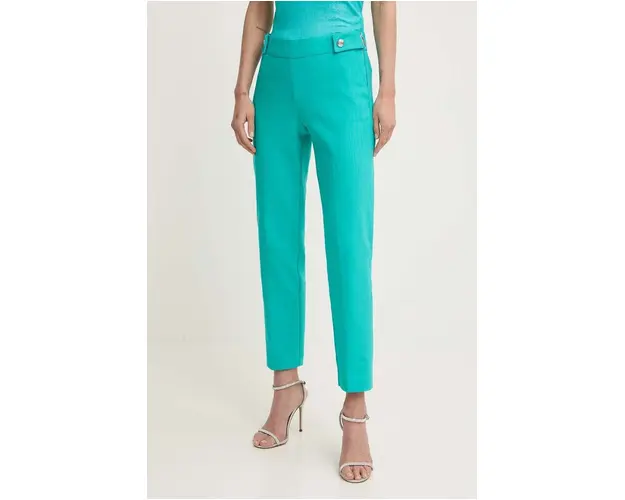 Morgan pantaloni PELIX.F femei, culoarea turcoaz, drept, high waist, PELIX.F