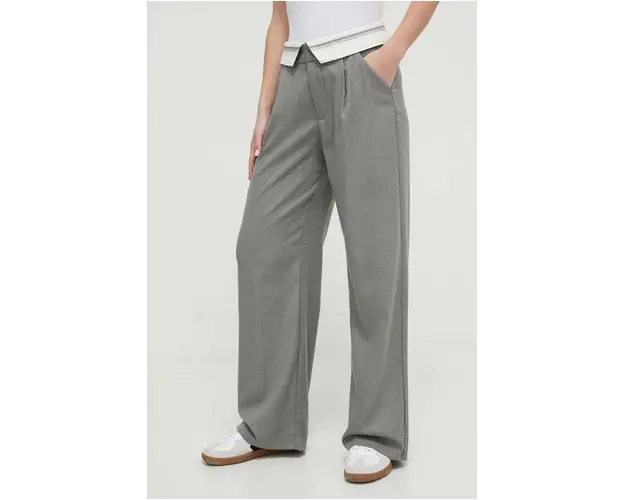Hollister Co. pantaloni femei, culoarea gri, lat, high waist