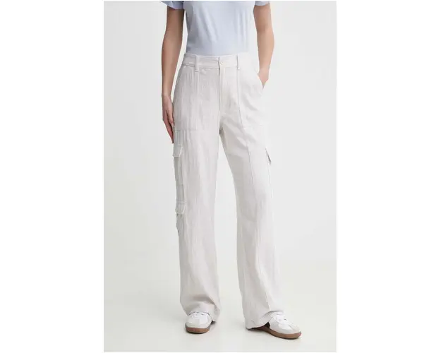 Hollister Co. pantaloni din in culoarea alb, lat, high waist