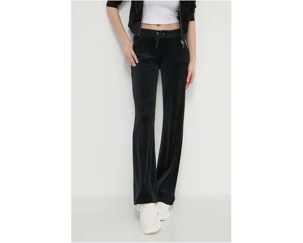 Juicy Couture pantaloni de trening din velur culoarea negru, neted
