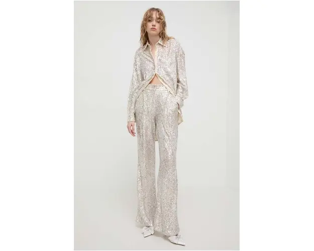 Aniye By pantaloni femei, culoarea bej, lat, high waist 185030