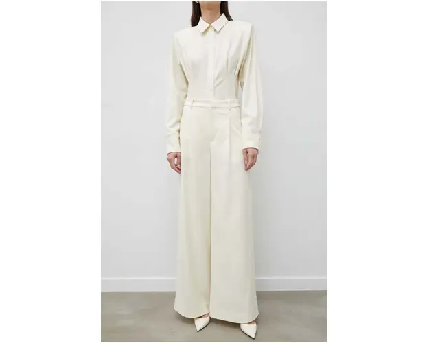 Gestuz pantaloni din lana culoarea galben, lat, high waist, 10908882