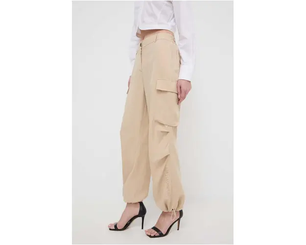 Karl Lagerfeld pantaloni din amestec de in culoarea bej, fason cargo, high waist