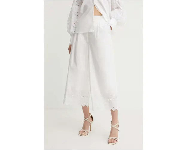 Karl Lagerfeld pantaloni de bumbac culoarea bej, drept, high waist