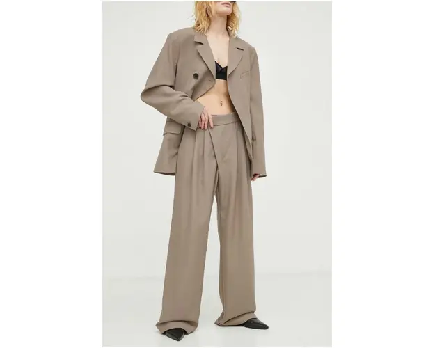 Won Hundred pantaloni femei, culoarea maro, drept, high waist 2877-14199