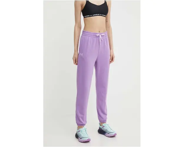 Under Armour pantaloni de antrenament Rival culoarea violet, neted