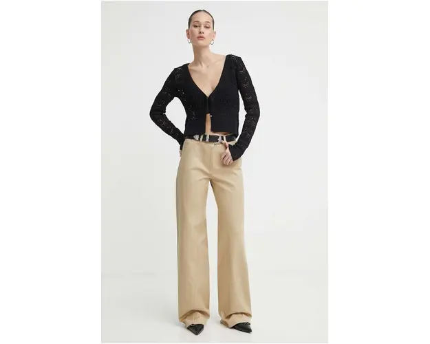IRO pantaloni de bumbac culoarea bej, lat, high waist