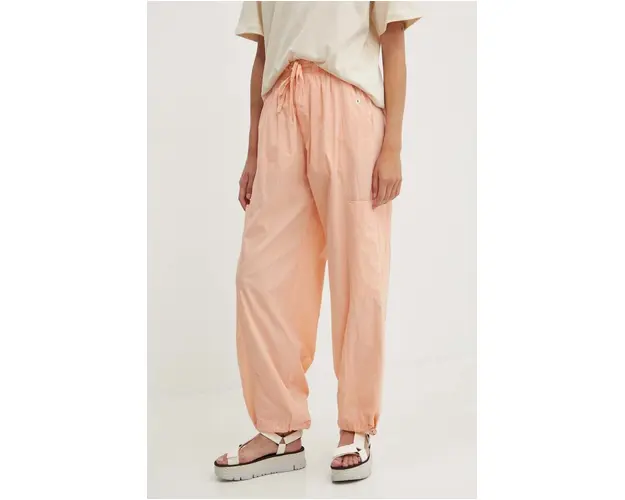 Rip Curl pantaloni de bumbac culoarea portocaliu, fason cargo, high waist