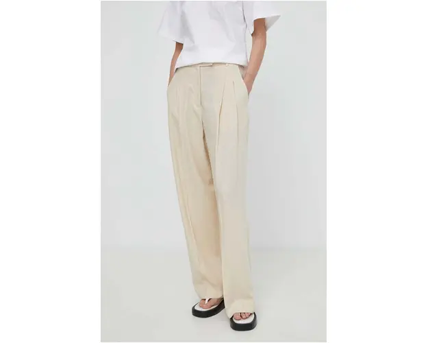 By Malene Birger pantaloni din in culoarea bej, drept, high waist