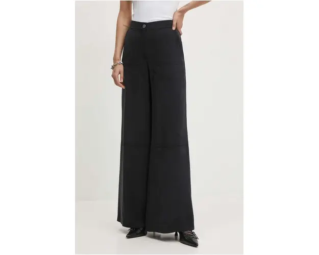 Theory pantaloni femei, culoarea negru, lat, high waist