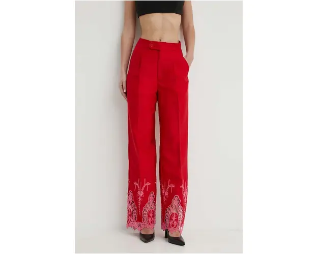 Never Fully Dressed pantaloni femei, culoarea rosu, drept, high waist