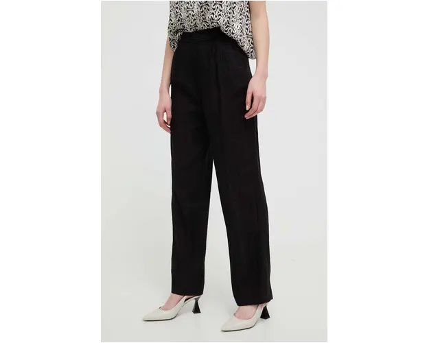 Desigual pantaloni din amestec de in ARMAND culoarea negru, drept, high waist, 24SWPW10