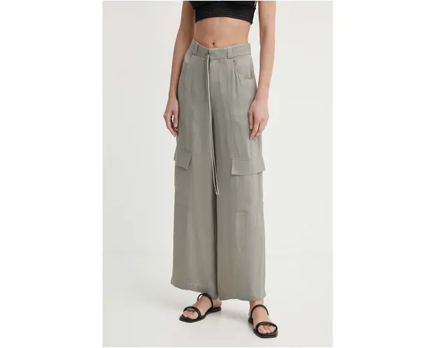 AERON pantaloni OPAL femei, culoarea gri, lat, high waist, AW24RSPA282475