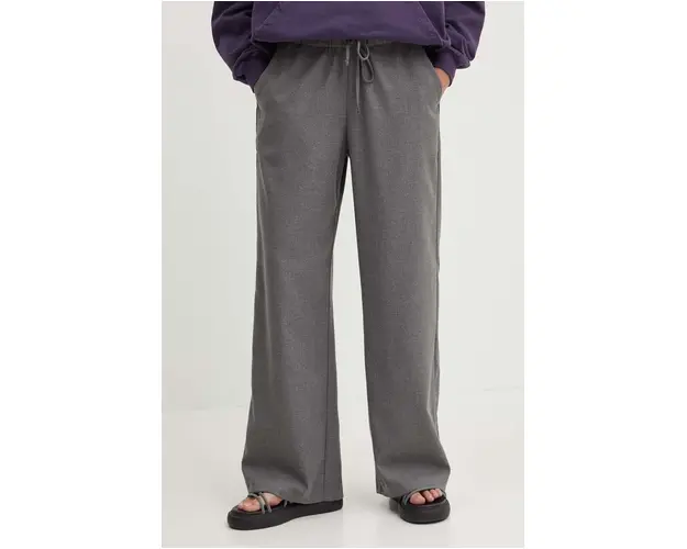 Hollister Co. pantaloni femei, culoarea gri, drept, high waist