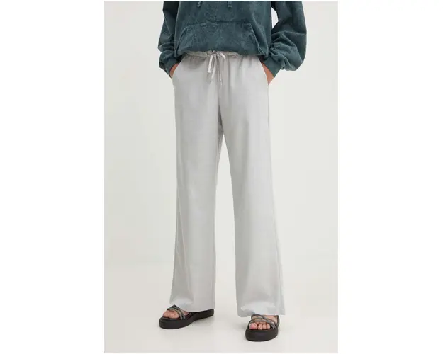 Hollister Co. pantaloni femei, culoarea gri, drept, high waist