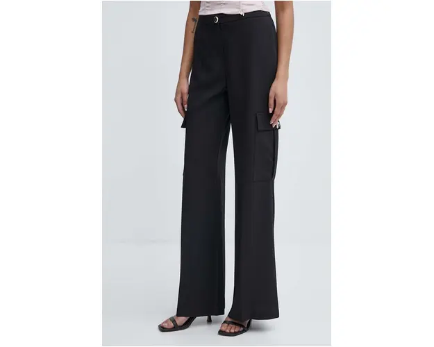 Artigli pantaloni femei, culoarea negru, lat, high waist, AP38108