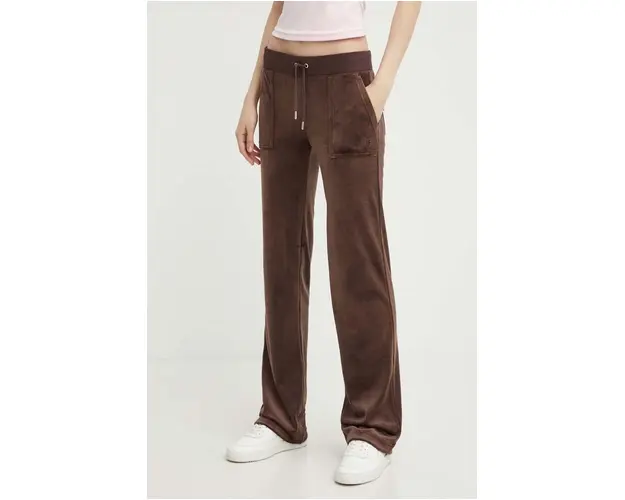 Juicy Couture pantaloni de trening din velur culoarea maro, neted, JCAP180EU