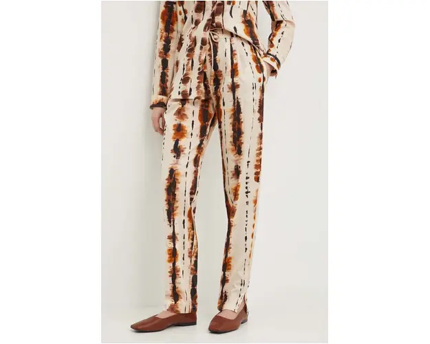 La Petite Française pantaloni de bumbac PENDULE culoarea bej, mulata, high waist